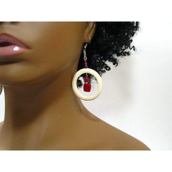 Set of Handcrafted Earrings Black Crystal drops Hoops w/ Gemstone Accents 2 inch - Picture 3 of 8